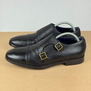 Cole Haan Jefferson Grand Double Monk Strap Shoes Mens 10 Black Leather Cap Toe